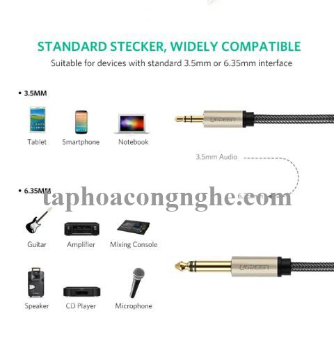 Ugreen 40808 10M màu Đen Cáp âm thanh 3.5mm sang 6.5mm cao cấp AV127 30040808